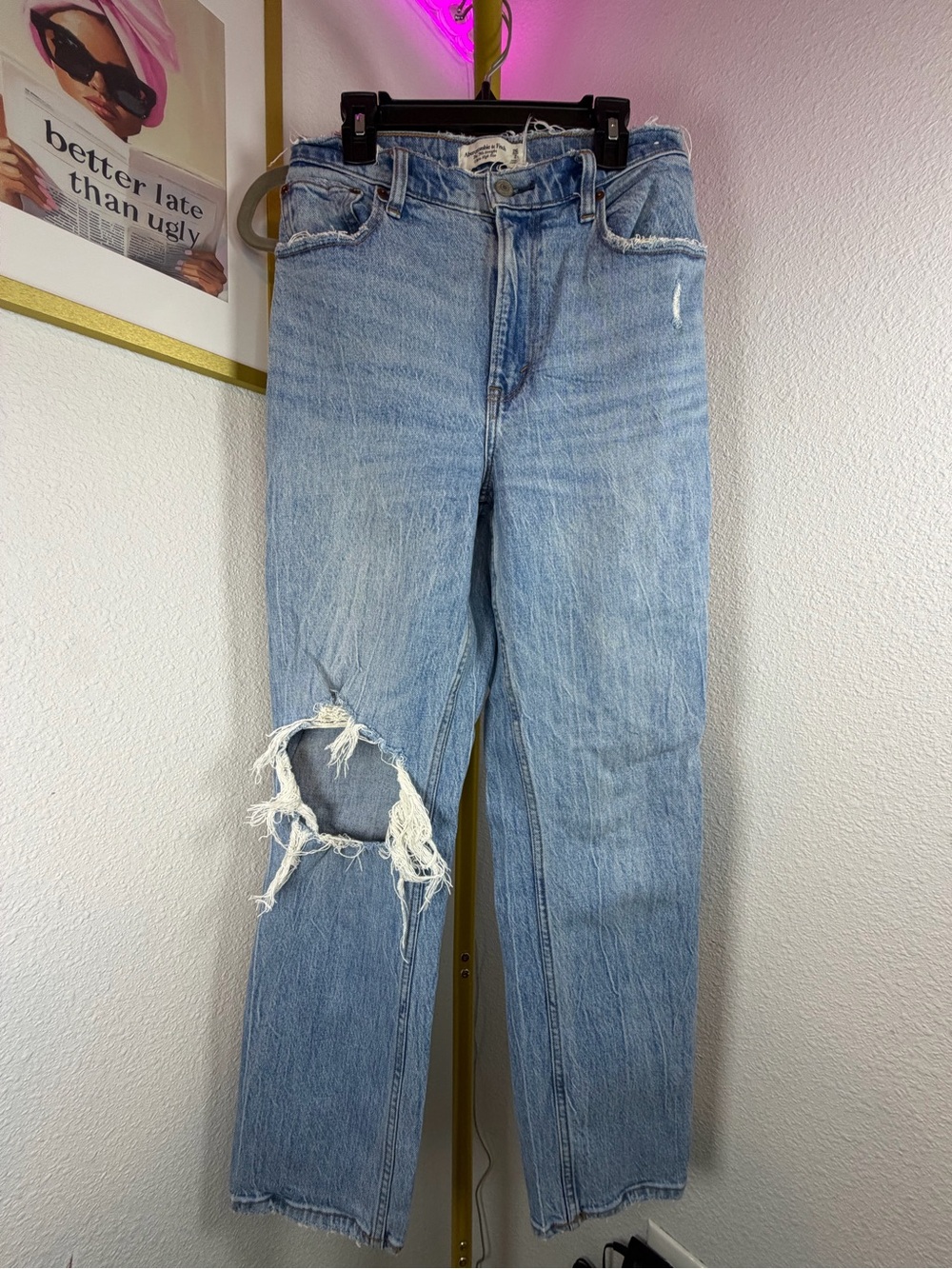 Abercrombie & Fitch Light Blue Distressed Straight-Leg Jeans
